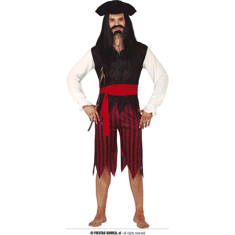 Fiestas Guirca Fantasia de Pirata para Adultos com Trajes Temáticos de Pirata, Inspirada em Aventuras no Alto Mar, Ideal para Festas de Celebração, Eventos Temáticos e Diversas Ocasiões de Disfarces, Disponível em Vários Tamanhos - Multicolorido - Ver 1