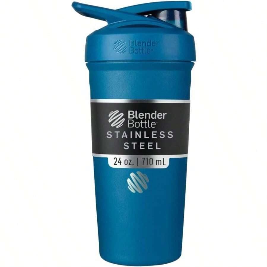 BlenderBottle Sport Insulated Stainless Steel Shaker Bottle With Wire Whisk 24Ounce Blue Protein Shakes And Hydration For Athletes And Fitness Enthusiasts Easy Mixing Keeps Drinks Cold Lockable