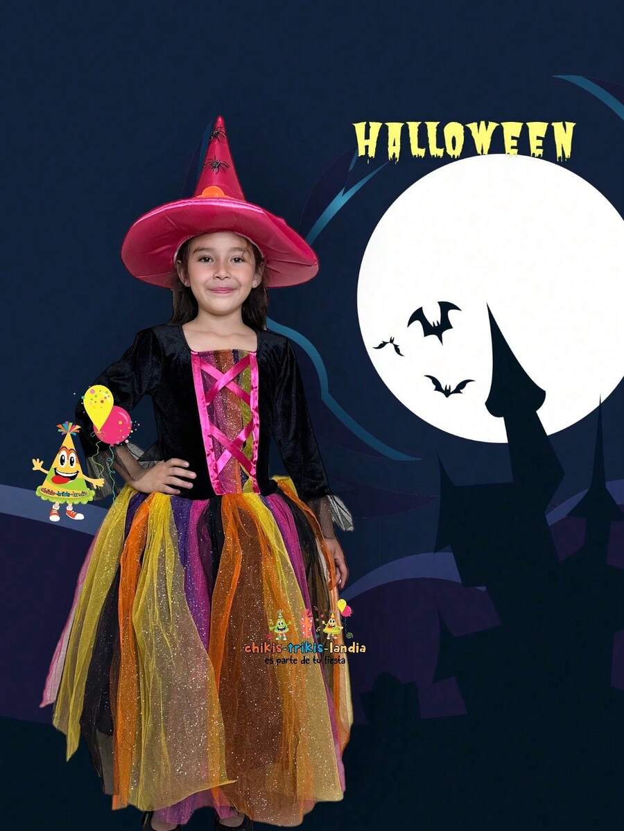 Disfraz Niña Brujita Halloween para Bebe y Nña, Hermoso Vestido Día de muertos Halloween, Festividad, Noche de Halloween - Multicolor - Ver 1