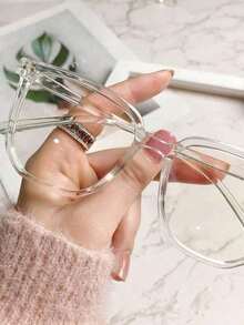 1pcs Square Frame Lens Frame Minimalist Fashion Decoration Glasses Computer Glasses Women Men. - White - View 3