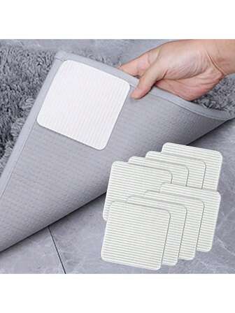 8pcs/Pack White Square Invisible Anti-Slip Carpet Pad, Suitable For Felt Mats, Rubber Doormats, Diatomite Absorbent Pads, Blended Carpets, Foam Crawling Mats, Chenille Mats, Floor Anti-Slip Accessories