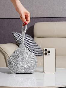 Rhinestone Decor Asymmetrical Shaped Clutch Bag, Elegant Party Event Handbag For Women