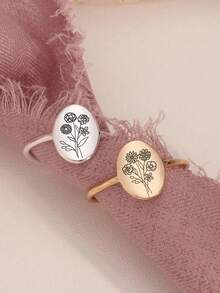 1pc Custom Birth Flower Ring, Rounded Edge Wrap Ring, Custom Engraved Open Style Ring, Floral Signet Ring, Personalized 1-5 Flower Bouquet Rings, Matching Rings For Besties - Multicolor - View 4