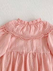 Baby Girl Lace Collar Long Sleeve Princess Bodysuit - Pink - View 4
