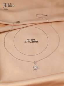 Hihho 1pc Fashionable High-End Versatile Cubic Zirconia Embedded Minimalist Snowflake Pendant Necklace, Elegant Women's Necklace Decoration Gift, Exquisite Pendant Necklace, Christmas Gift Copper Pendant Necklace For Women - Silver - View 4