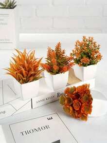 4 piezas/1 pieza Flores y plantas falsas pequeñas, plantas falsas mini con maceta para decoración de casa, oficina, mesa, cocina, estantería, baño, mesa de café, decoración de otoño, decoración de Halloween, decoración navideña (Naranja)