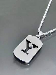 1 Piece Fashionable And Personalized Geometric Square Necklace With 26 English Letter Pendant Made Of Stainless Steel, Simple And Versatile Accessory Foromen And Men