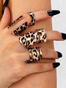 5 Stücke/Set modischer minimalistischer personalisierter Leoparden-Muster eleganter sexy offener Ring für Frauen