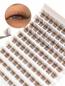 100Pcs D Curl Colorful Wispy Brown Cluster Lashes, Soft Fluffy Lightweight Individual Lashes Extension 8-16mm Natural Long Brown Color Makeup Lashes For Daily Life&Wedding&Dating&Party&Music Festival DIY At Home