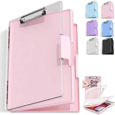 Portapapeles De Almacenamiento De PláStico MultifuncióN - PortáTil A4 Con Doble Compartimento,Panel Transparente Y Pinza - Para Enfermeras,Maestros,éDicos - Oficina,Hospital (Morado Claro)