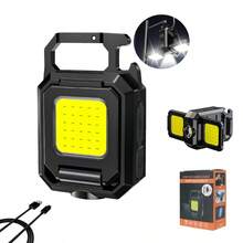 1pc Cob Small Flashlight, 1000Lumens Bright Rechargeable COB Keychain Flashlights, 5 Light Modes Portable Pocket Light With Folding Side Lights Bottle Opener And Magnet Base For Walking And Camping