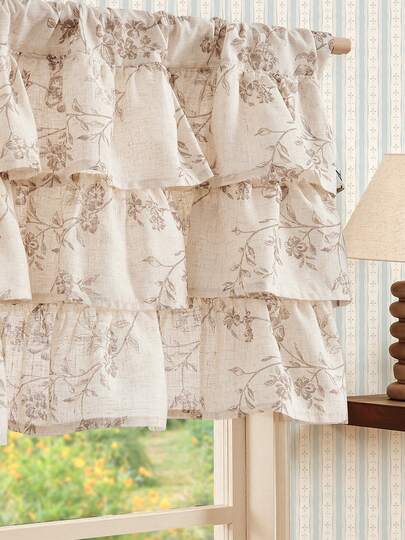 Vangao 1 Pcs Ruffled Floral Valance Curtain Shabbychic Linen Window Valance 18 Inch Farmhouse Rustic Window Treatment For Kitchen Bedroom Gorgeous Cute Perfect Topper For Farmhouse Window
