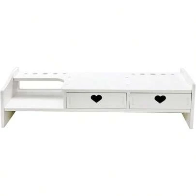 Stand Riser, Laptop Stand Computer Shelf Holder With Storage Drawer Desktop Stand Storage Organizer For PC, Printer, White 2 Drawer