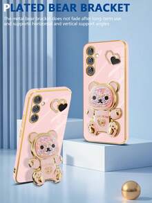 Bear Compatible With 17proamx/17air Phone Case, Electroplated Phone Case, Anti-Drop High-End Protective Case, Dust-Proof Hole Edge Thickened Luxury Phone Case, Suitable For Samsung Galaxy S24Ultra/S24Plus/S24/S23Ultra/S23Plus/S23/S22Ultra/S22Plus/S22/S21Ultra/S21Plus/S21FE/S23FE/S20Ultra/S20Plus/S20FE, Compatible With OPPO A5x/C123456789/987654321, Compatible With OPPO A123456789987654321 - Pink - View 1