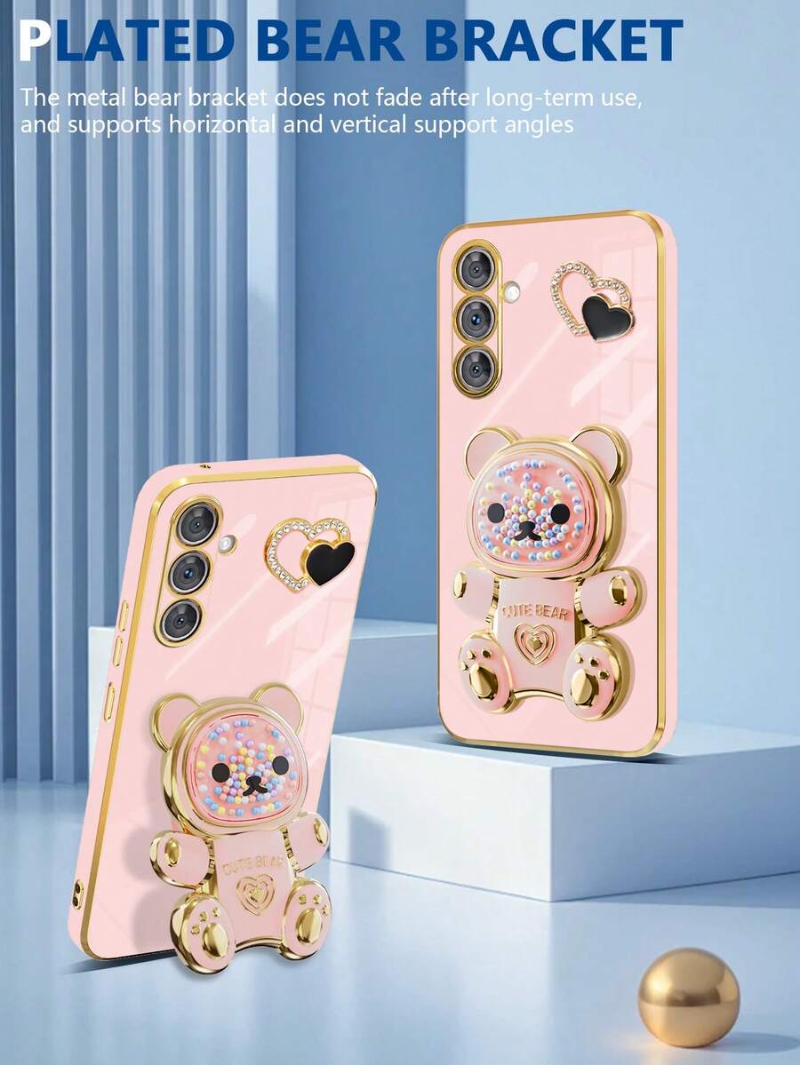 Bear Compatible With 17proamx/17air Phone Case, Electroplated Phone Case, Anti-Drop High-End Protective Case, Dust-Proof Hole Edge Thickened Luxury Phone Case, Suitable For Samsung Galaxy S24Ultra/S24Plus/S24/S23Ultra/S23Plus/S23/S22Ultra/S22Plus/S22/S21Ultra/S21Plus/S21FE/S23FE/S20Ultra/S20Plus/S20FE, Compatible With OPPO A5x/C123456789/987654321, Compatible With OPPO A123456789987654321 - Pink - View 1