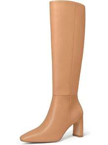 MUCCCUTE Knee High Boots For Women Chunky Heel Square Toe With Side Zipper Pull On Tall Fall BotasChristmas - Tan-chunky Heel - View 10