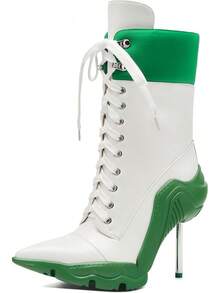 Women's Ankle Boots Contrast Color High Heel Boots For Women Stiletto Fashion Pointed Toe 8cm Pull-Bootshalloween - Green - View 1