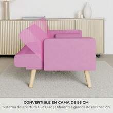 Sofá Cama 3 Plazas Acolchado 203x82x78cm One, 2 Cojines y Apertura-Clac con Dif. Grados de Reclinación. Sofá Cama Chaise Longue con Patas de Madera Convertible en Cama Doble |   Azul