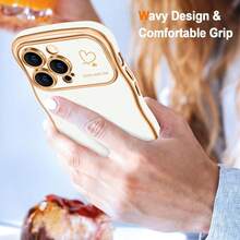 For IPhone 14 Pro Case Wave Wavy Phone Cases With Love Heart, Luxury Plating Edge Cute Curly Shape Cover For Women Girls, Thin Slim Soft TPU Rubber Shockproof Protective Cover, White{"Color_name":"White","Size_name":"ForiPhone14Pro-6.1inch"} - 多色14 - 查看 3