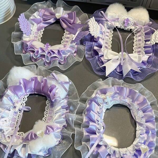 1 Stück Traumhaft lila süße Engelflügel Spitze Fotokartenhalter, DIY fertig 2D Anime ACG Idol Fan Artikel, 3-Zoll Fotoständer, transparente Lolita Schleife Dekor Kartenhülle