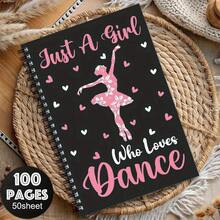 1pc Elegant Ballet Notebook - Spiral Bound Ballet Dancer & Heart Floral Pattern, Black & Pink Dance Journal - Compatible With Pen/Pencil - Ballet Dancer, Teacher, Student Gift - Choreography Practice Planner - Ballet Lover Gift, Choreography Handbook, Whimsical Design, Spiral Bound, High Quality Paper