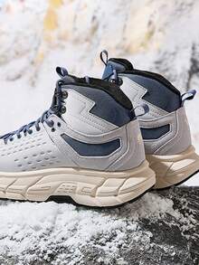 CAMEL CROWN Zapatos casuales deportivos para hombre, zapatos para senderismo de otoño e invierno con acolchado cálido, suela gruesa y elevación, zapatos de algodón reforzado - Gris chip/azul vintage - Ver 2