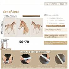 3pcs/Set, Canvas Framed Wall Art, Watercolor Foal Painting, Featuring A Foal In Soft Brown Tones, Ideal For Decorating Nurseries Or Kids' Rooms In Country Style Kids' Room Decor, Nursery Decor, Parenting Room Decor, Preschool Decor, Boys' Room Decor/Girls' Room Decor, Playroom Decor