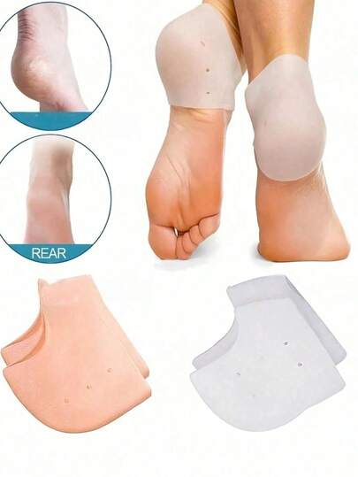 2/4只装凝胶硅胶护跟袜，保湿护跟套，防磨水泡护跟垫和踝部保护套，缓解足跟疼痛和足跟干裂，男女通用