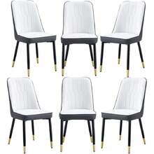 Dining Chairs Set Of 6,Modern Dining Chairs, Equipped With PU Leather Backrest Cushions And Black Metal Legs, Suitable For Restaurants, Kitchens, And Bedrooms Dining Room Chairs,23040135 - trắng - Xem 1
