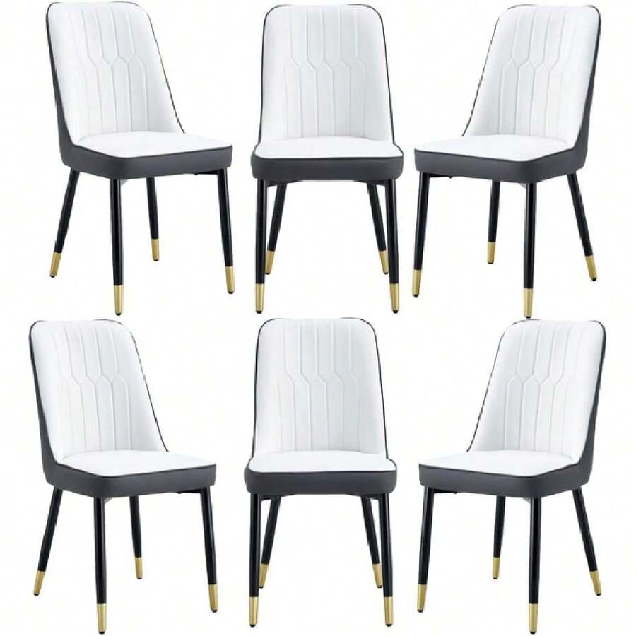Dining Chairs Set Of 6,Modern Dining Chairs, Equipped With PU Leather Backrest Cushions And Black Metal Legs, Suitable For Restaurants, Kitchens, And Bedrooms Dining Room Chairs,23040135 - trắng - Xem 1