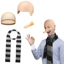 [巧妙的服装] E 角色扮演 4 件套，假秃头帽，长鼻子，围巾，格子围巾，单人派对服装，创意表演服装，派对节日配饰，街头表演服装，促销舞台表演服装 - 惊喜礼物 - 生日礼物 - 圣诞礼物完美礼物 - 彩色 - 查看 13