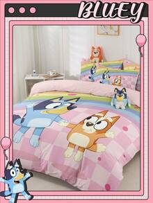 Bluey Bộ chăn ga gối Brui 2/3 món, Bộ chăn ga gối Brui thoải mái, chống xù lông, thân thiện với da, họa tiết hoạt hình bắt tay cầu vồng, đồ dệt gia dụng, vỏ chăn và vỏ gối, không bao gồm chăn bông, phù hợp với giường đơn, đôi, cỡ Queen, cỡ King, sử dụng được quanh năm, có thể giặt máy, trang trí phòng ngủ. - Hồng - Xem 7