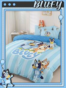 Bluey Bộ chăn ga gối Brui 2/3 món, Chăn ga gối Brui, Bộ chăn ga gối thoải mái và thoáng khí, Thân thiện với da, Bộ vỏ chăn họa tiết hoạt hình, Mềm mại và không bị xù lông, Vải dệt gia dụng đáng yêu, Vỏ chăn và vỏ gối tông màu mát mẻ, Không kèm chăn bông, Phù hợp với giường đơn, đôi, cỡ Queen, cỡ King, Sử dụng được cả bốn mùa - Màu xanh lam - Xem 7