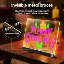 لوحة رسم مضيئة بتقنية RGB مع إضاءة LED متعددة الألوان وأوضاع دورية، لوحة رسائل أكريليك قابلة للمسح ب- 7 أقلام رصاص، لوحة رسم قابلة لإعادة الاستخدام تعمل بالطاقة عبر USB مع حامل، بدون بطاريات مطلوبة، مثالية لتصميمات عيد الميلاد والأعياد، مستلزمات فنية إبداعية، عرض حيوي، بناء متين