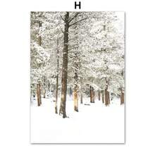 Pintura en lienzo de impresión minimalista de escena invernal con alces, árboles y campo para decoración del hogar y sala de estar - Multicolor - Ver 14