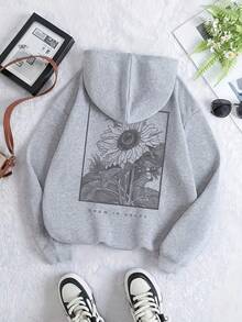 Plus Size Women's Sunflower With "GROW IN GRACE" Text Pattern Sweatshirt | Loose Casual Fall & Winter - Light Grey - View 5