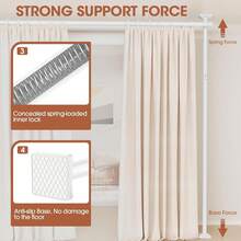 Room Divider No Drilling Curtain Rod Wall Divider For Room Separation, 4-10ft(H) 28-114inch(W) Adjustable, Heavy Duty Partition Space Separator Freestanding Tension Curtain Stand, White,23023577 - White - View 5