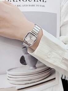 1 件女士简约时尚百搭石英不锈钢表带手表，适合日常装饰 - 銀色 - 查看 3