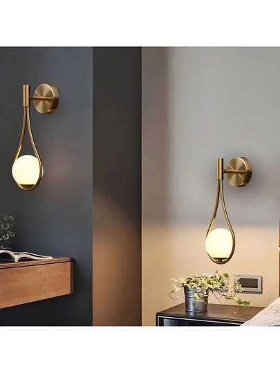 Nordic Luxe Water Drop Shaped Wand Lamp, Gold/Black Available, E27 Lamp Holder, Creative Bedroom Bedside Living Room Accent Lighting, Hallway Corridor ation view 5