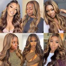 30 32 Inch Honey Blonde 13x6 Hd Lace Frontal Wig Human Hair 250% Density 13x6 Body Wave Ombre Lace Front Wigs Human Hair Glueless Highlight Honey Blonde Wig Pre Plucked With Baby Hair For Women - S4/27 - 查看 5