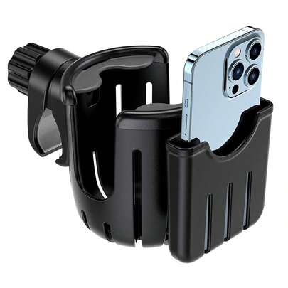2-In-1 Cup Holder + Phone Holder For Strollers, Bicycles, Wheelchairs, Walkers, Scooters - Universal Beverage And Device Carry Clip With Anti-Spill Design, Quick-Install Mount, Durable Lightweight Accessory For On-The-Go Parents And Travelers, Secure Grip, Easy Access, Weather-Resistant, Multi-Functional Organizer For Everyday Use
