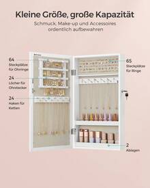 Schmuckschrank, Spiegelschrank, Hängeschrank, abschließbarer Wandschrank, platzsparender Schmuckorganizer - Oberfläche in Weiß, Innenfutter in Greige - Übersicht 3