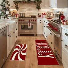 1/2/3pcs Christmas Red Kitchen Carpet, Christmas Candy Cane, Anti Slip Carpet Decoration, Kitchen Holiday Decoration (15.75inch*23.62inch/15.75inch*47.24inch)