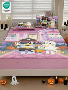 Bluey万圣节数码印花床单，Bluey床上用品，床垫保护套，床罩，床笠，秋季装饰，舒适家纺，透气防起球床垫保护套，柔软亲肤卡通图案床罩，装饰性