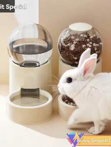 Small Pet Rabbit Fully Automatic Food And Water Dispenser With Storage Compartment, Large Capacity 0.8L, Dual-Purpose Automatic Feeder For Cats - Pink - View 4