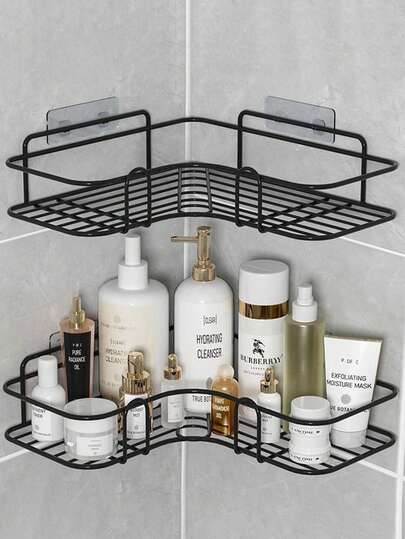 1 Black Non Drilled Waterproof And Rust Proof Bathroom Storage Rack (With Complimentary Back Sticker), Wall Mounted Shower Storage Rack, Suitable For Bathrooms, Shampoos, Kitchens