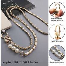 - Cordn universal para telfono, cadena de metal perla para telfono celular, correa cruzada para mujeres y nias, con parches, cordones desmontables antirrobo, alrededor del cuello, para - inicial - Ver 3