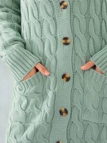 Female Cardigan, Solid Color Long Sleeve Sweater Knitted Coat With Pockets For Spring Fall, S/M/L - Light Green - View 4