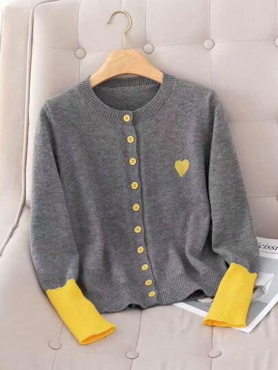 Women's Soft Patchwork Contrast Color Knit Cardigan, Fashionable And Versatile For Autumn/Winter