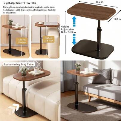 Side Table Sofa Tray For Couch Adjustable Height Sofa Bed Bathroom Study TV Tray C Shaped End Table Food Snack Trays For Eating
